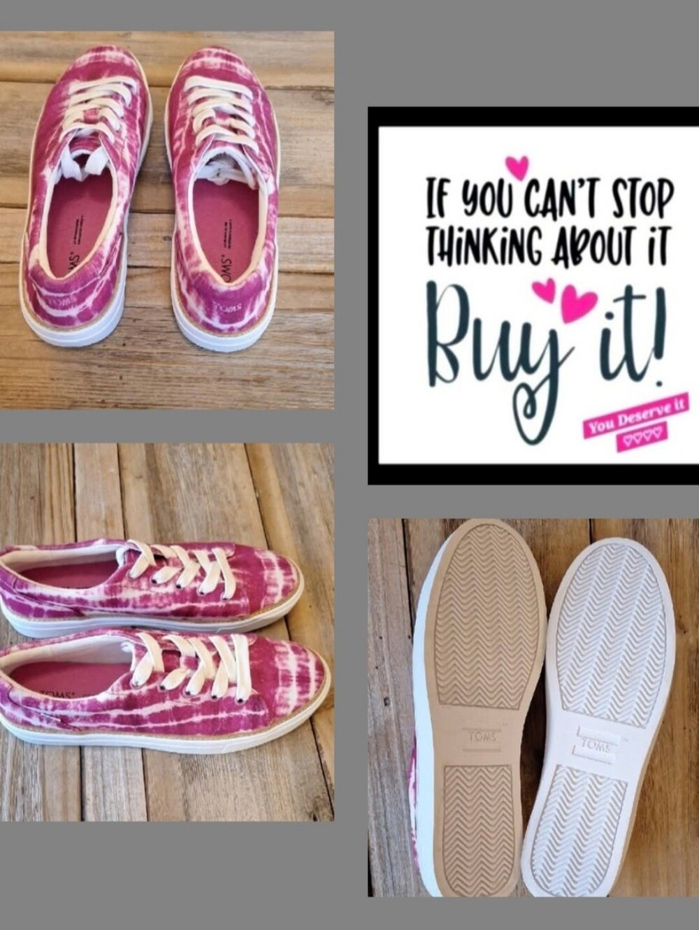 Toms Women’s Pink Tie-Dye Canvas Sneakers with White Trim. NWOB Size 9.5